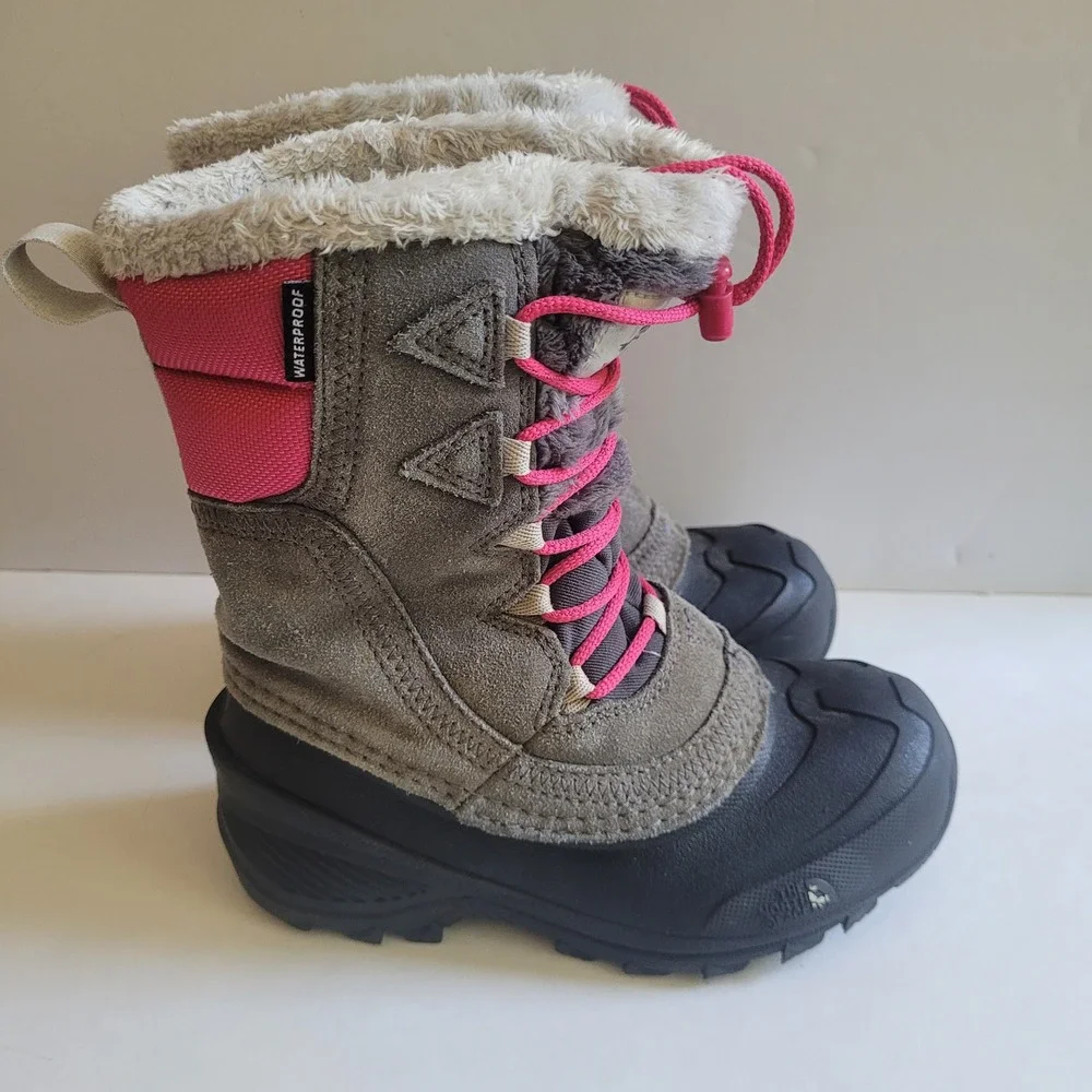 The‎ North Face Heat Seek 200 Waterproof Snow Boots Grey Pink Girls 13